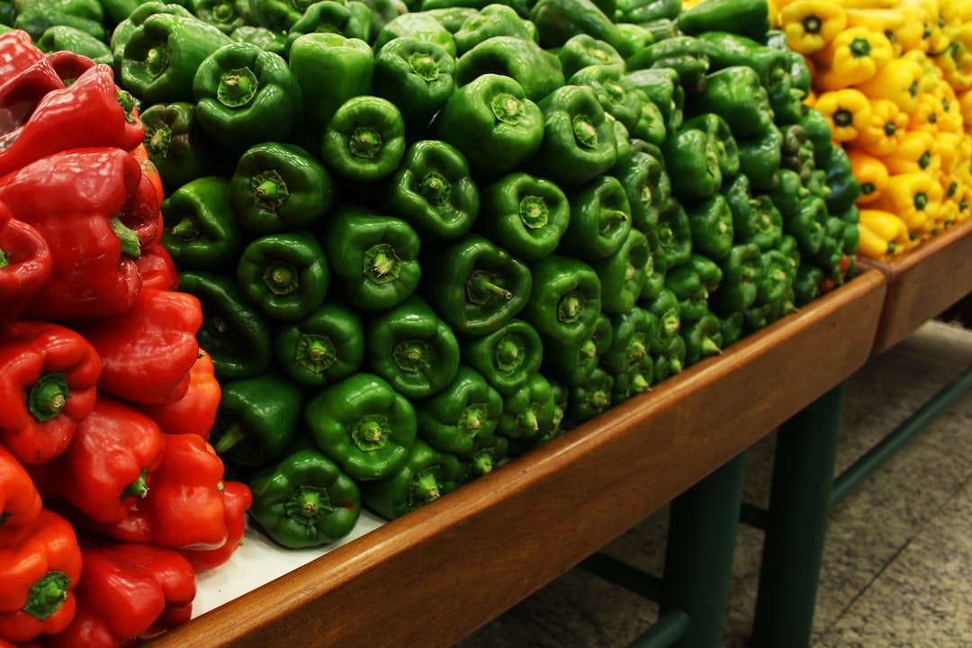 Colorful bell peppers displayed at a market